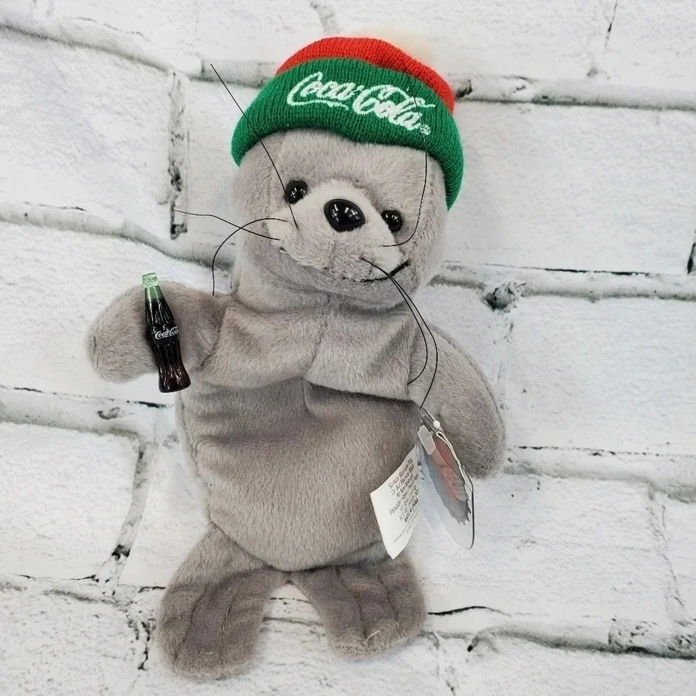 Plush Toy Seal In Coca Cola Ski Cap Coca Cola 90s Vintage Collectible  56